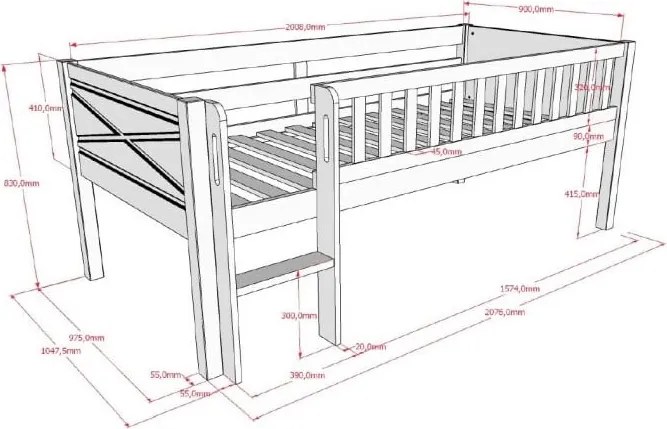 Letto da bambini rialzato bianco in pino massiccio con rete inclusa 90x200 cm Scott – Vipack