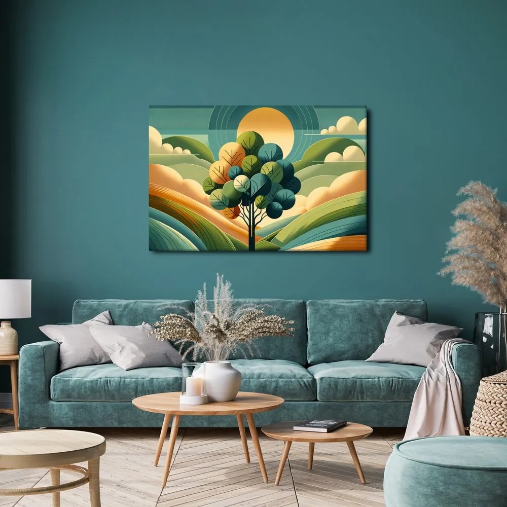 Quadro su tela – Albero della vita in un paesaggio soleggiato