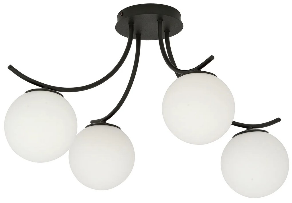 Plafoniera Moderna 4 Luci Coeo In Acciaio Nero E Diffusori In Vetro Opale