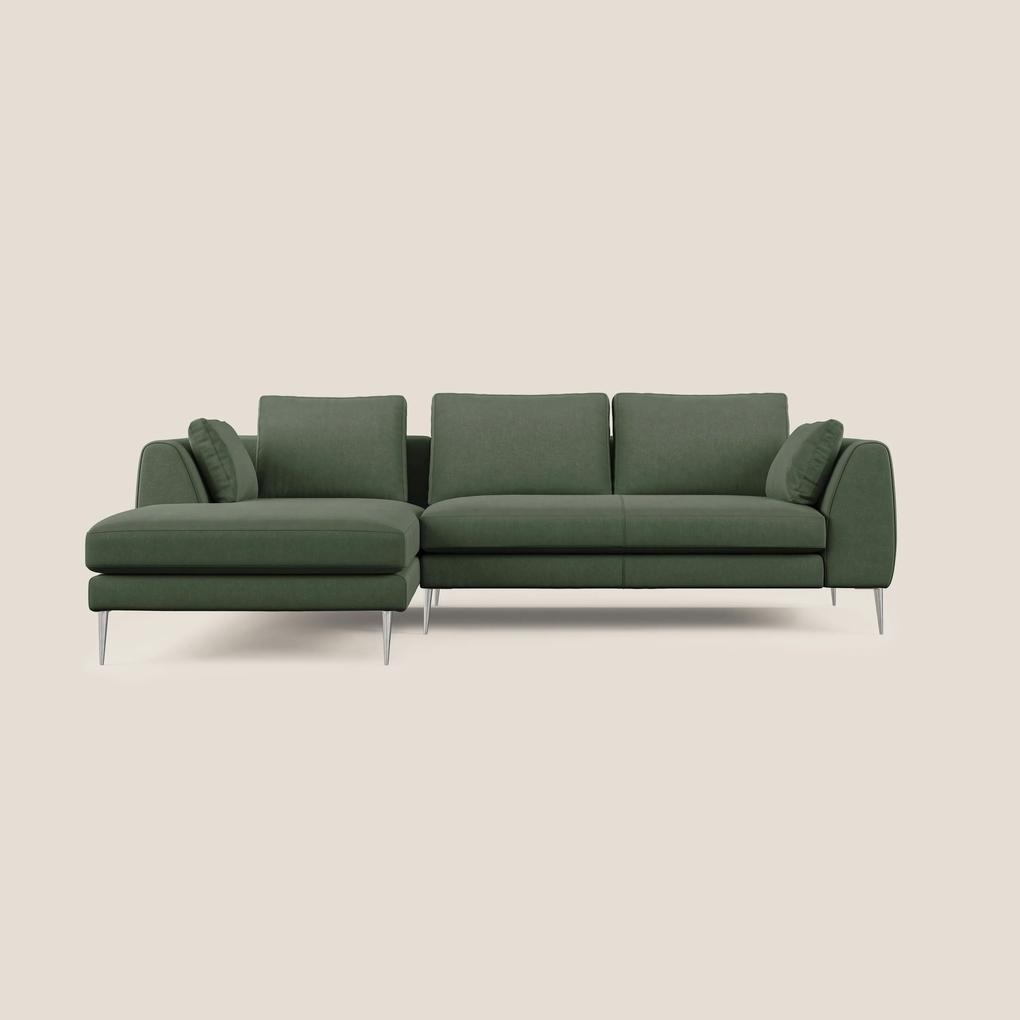 Plano divano moderno angolare con penisola in microfibra smacchiabile T11 verde 292 cm Destro