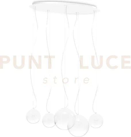 Mapa clear lampadario sospeso in vetro opale 5 luci attacco e27