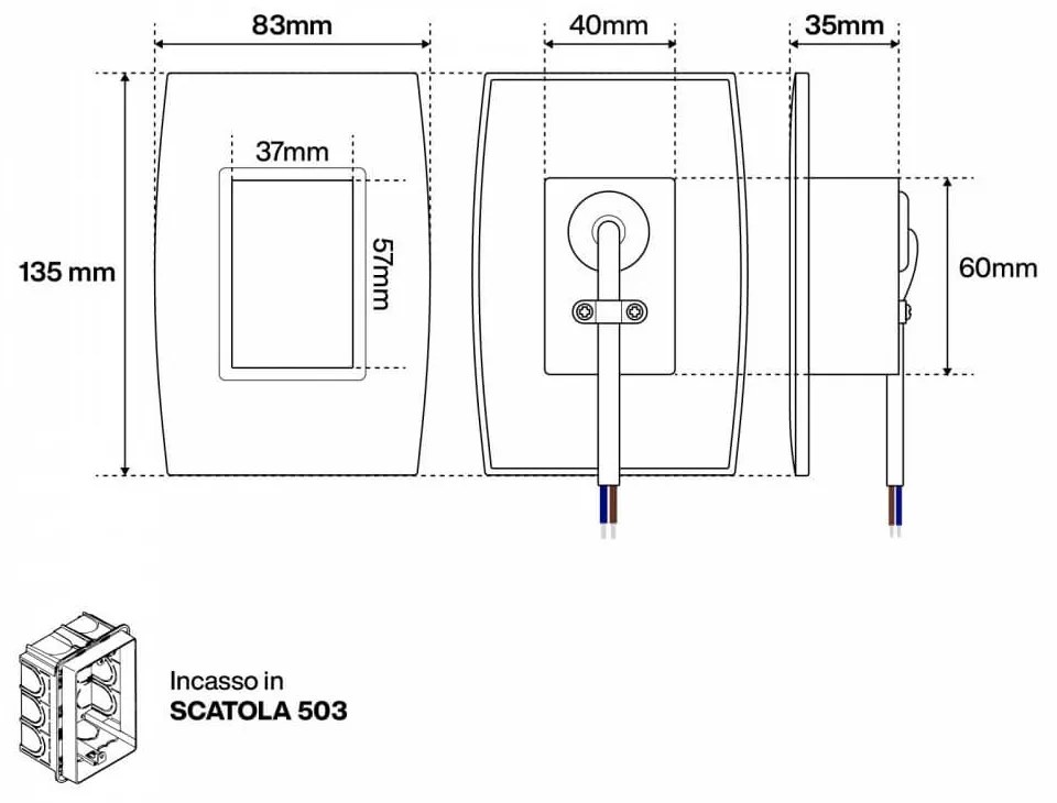 Segnapasso LED per scatola 503 2W IP65 Luce Simmetrica - No Flickering Colore Bianco Caldo 3.000K