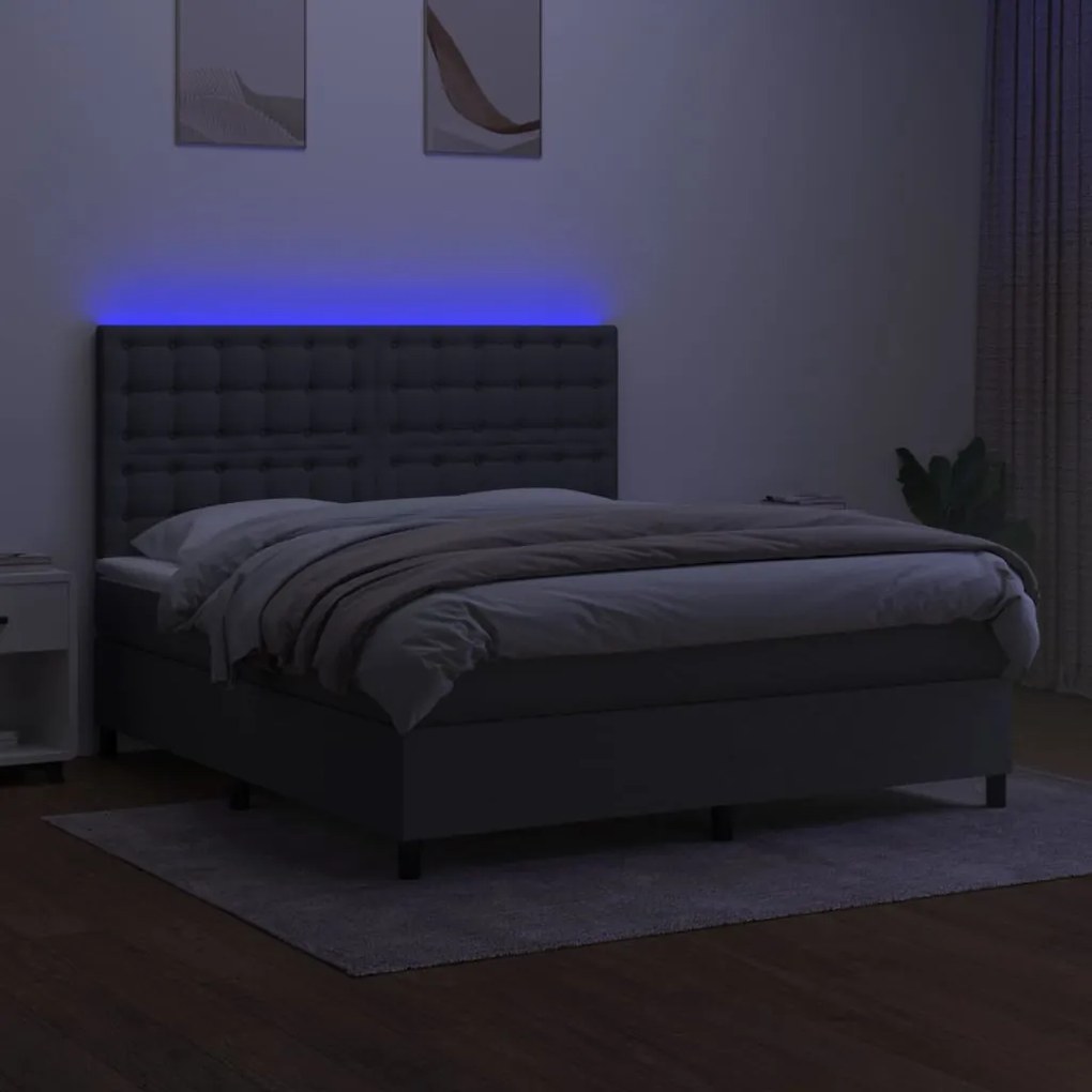 Letto a molle materasso e led grigio scuro 160x200cm in tessuto