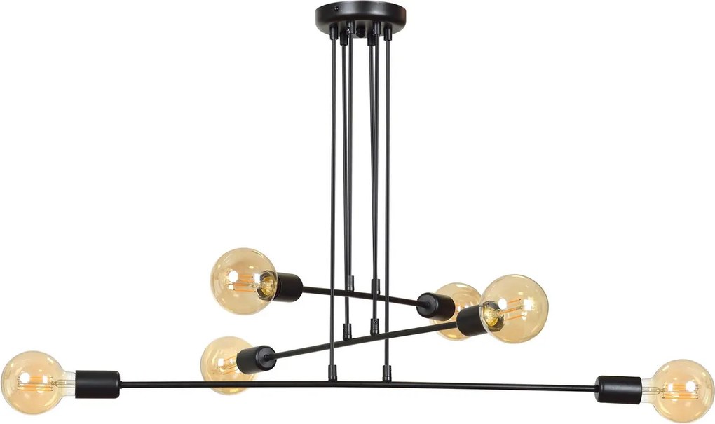 Lampadario a Sospensione in Acciaio 6xE27 MULTIPO 6 - Nero