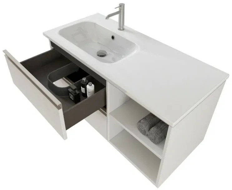 Mobile bagno sospeso 100 cm Master bianco con cassetti e vani
