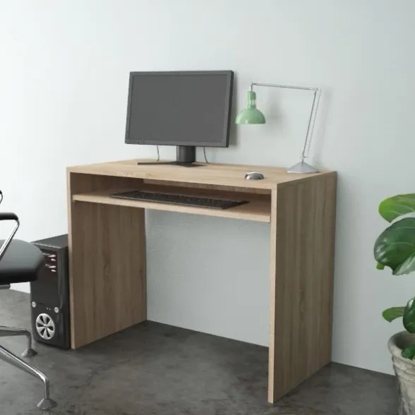 Scrivania porta PC moderna In legno rovere 90x45xH74 cm con ripiano scorrevole
