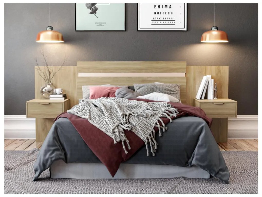 Testata allungabile con comodini - 140/160 cm - Colore: Naturale - PARATI