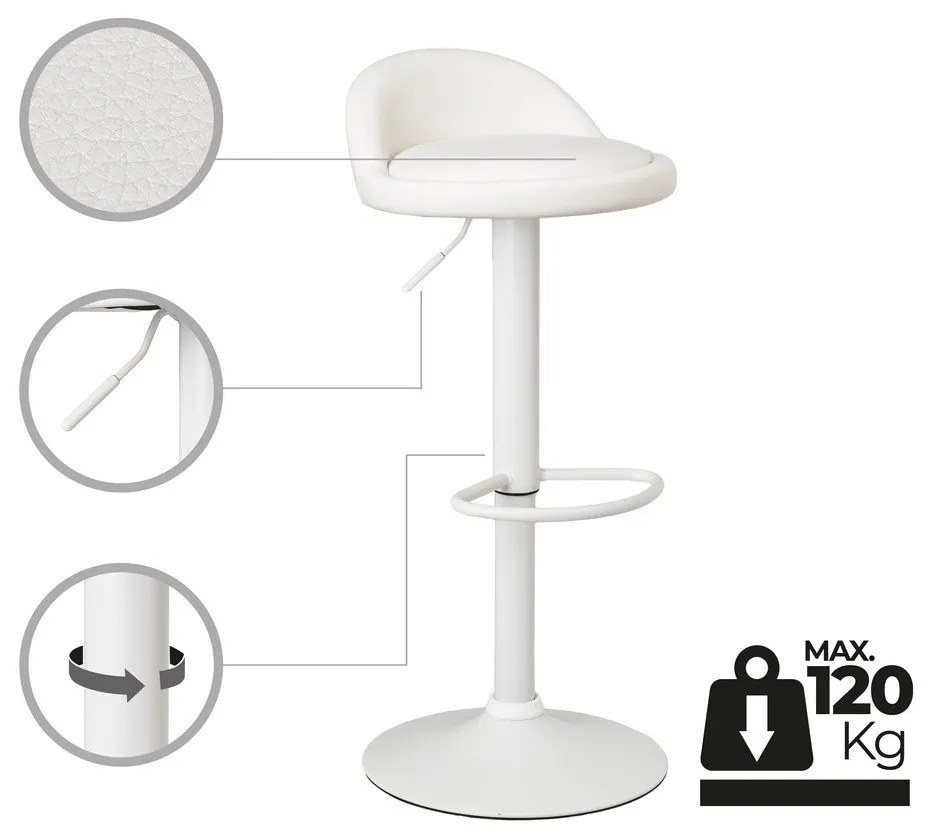 Sgabelli da bar bianchi ad altezza regolabile in similpelle in set di 2 (altezza seduta 72 cm) - Casa Selección