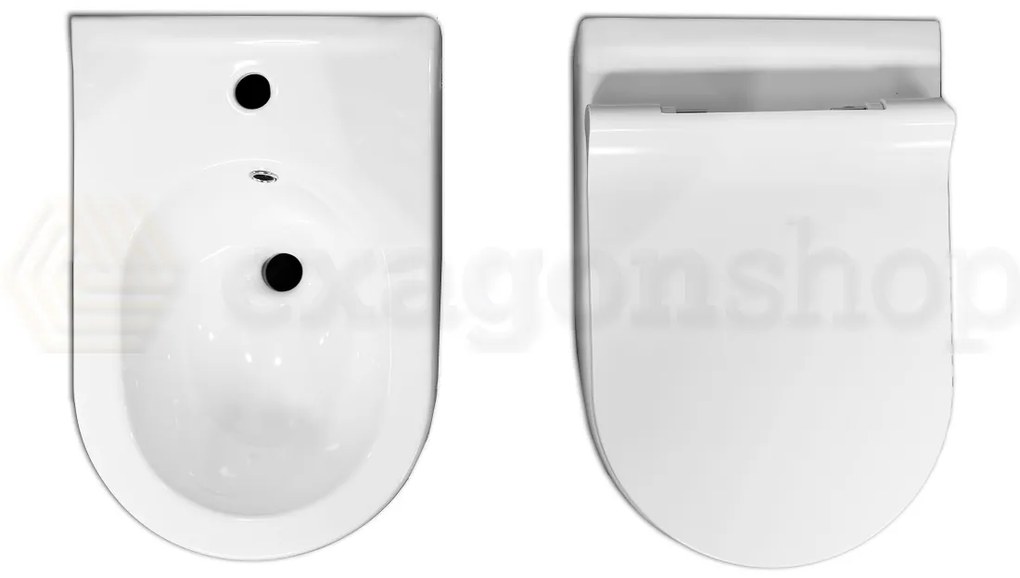 Candy Coppia sanitari sospesi Vaso E Bidet senza brida in ceramica Con Sedile soft close Bianco