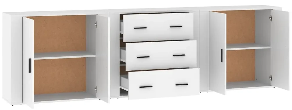 Credenze 3 pz bianco in legno multistrato
