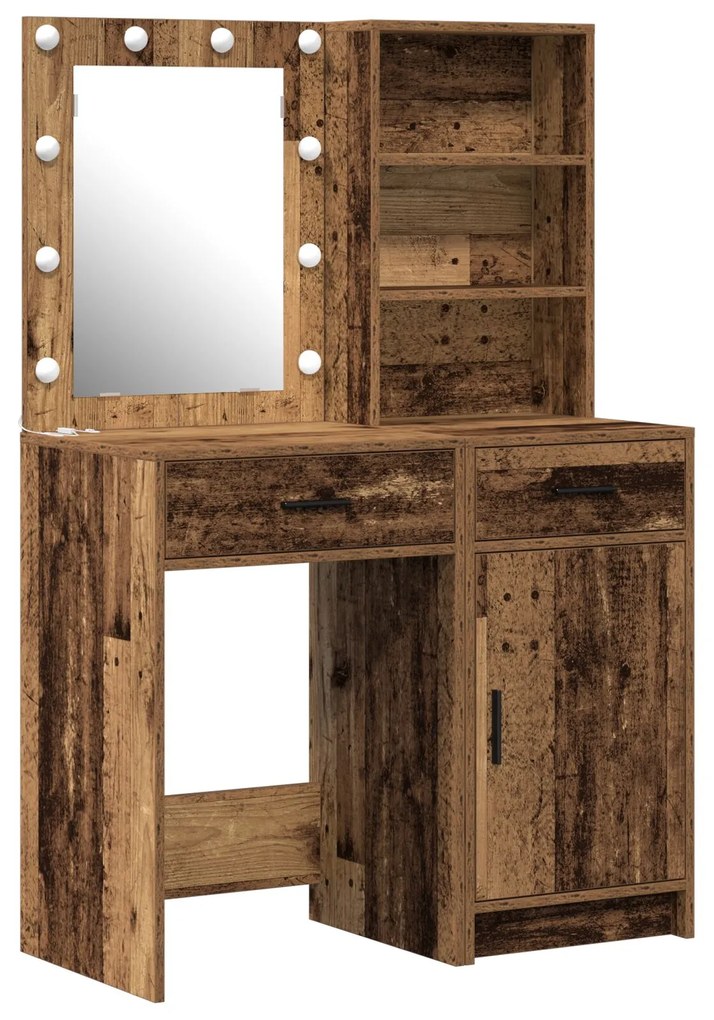 Set di 2 pezzi per toeletta con led in legno vecchio e legno ingegnerizzato