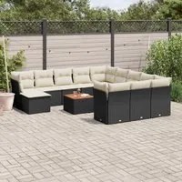 Set Divani da Giardino 13pz con Cuscini Nero in Polyrattan 3256315