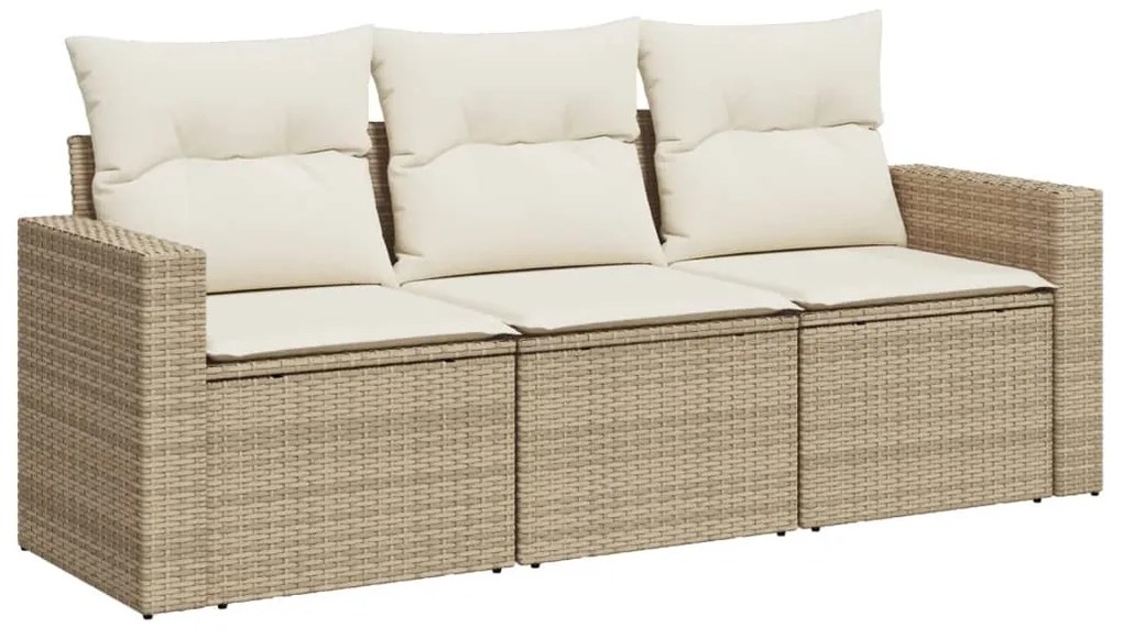 Set divano da giardino 3 pz con cuscini beige in polyrattan