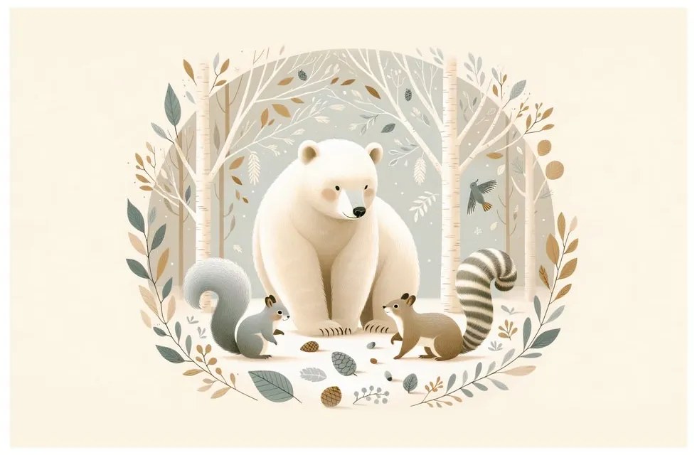 Quadro su tela – Orso e animali del bosco nella foresta