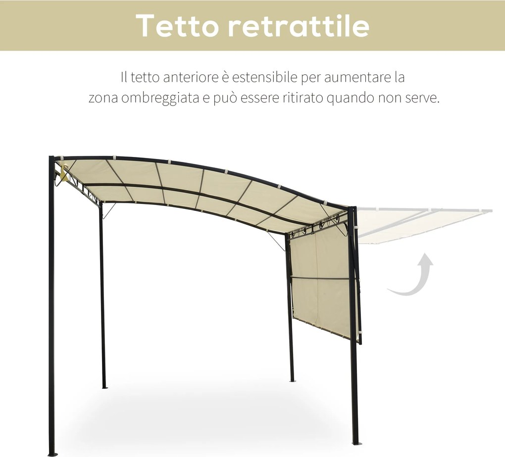 Pergola da Giardino 300x250x200-250A cm in Acciaio con Copertura in Tessuto Beige...