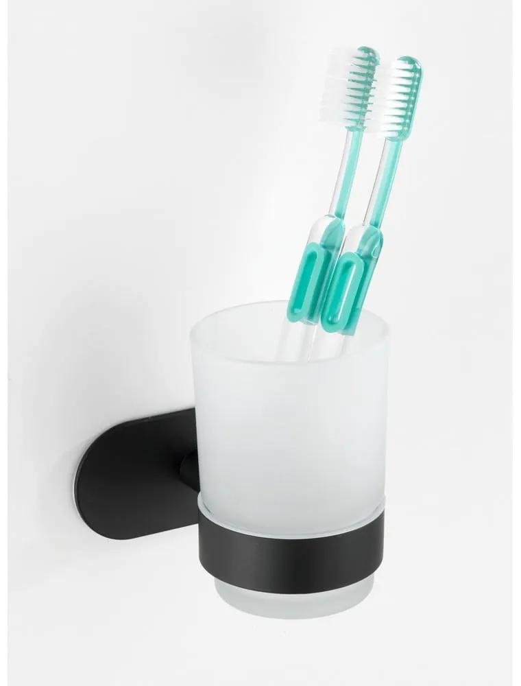 Bicchiere in vetro nero opaco autoportante per spazzolini da denti Orea - Wenko