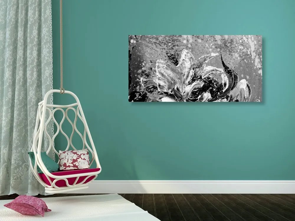 Stampa su tela – Peonie dipinte moderne in bianco e nero