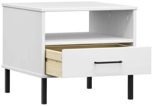 Comodino con Gambe in Metallo Bianco Legno Massello Pino OSLO