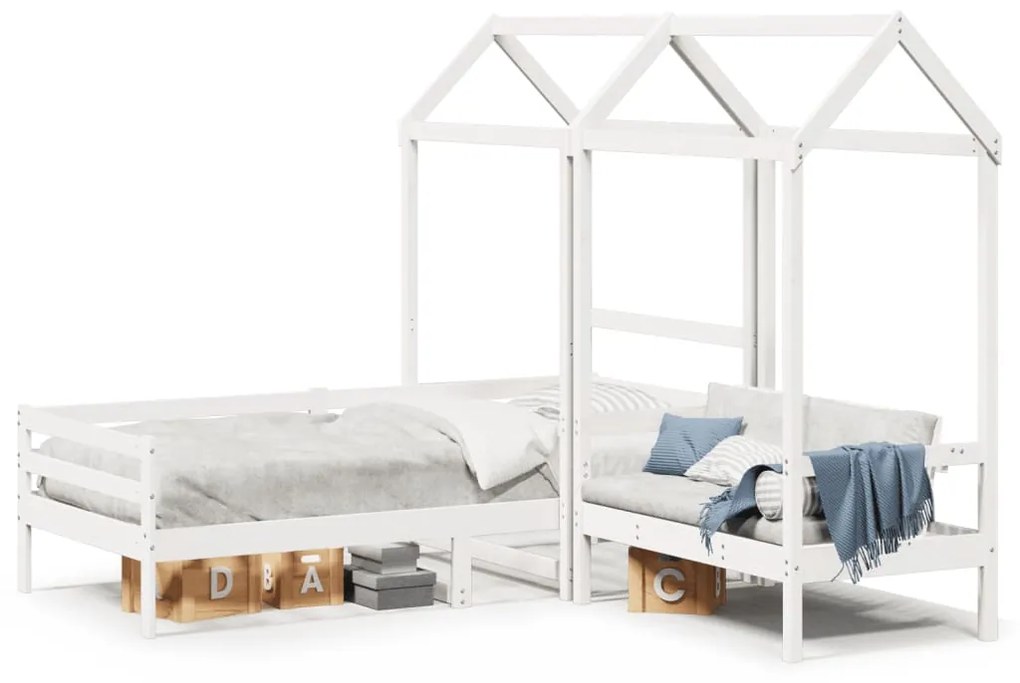 Set Dormeuse E Panca Con Tetto Bianco 90x200cm Massello Pino /