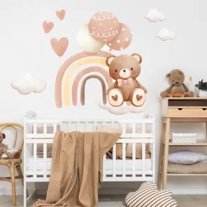 Carta adesiva murale - Orso con arcobaleno (sopra la culla) | Inspio