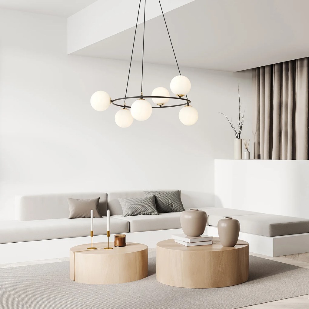 Lampadario Minimal Tiamat Acciaio Nero Oro 6 Luci E14 Ip20