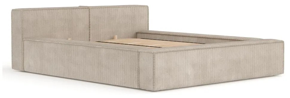 Letto matrimoniale imbottito beige con contenitore e rete inclusi 160x200 cm Voliera – Maison de Rêve