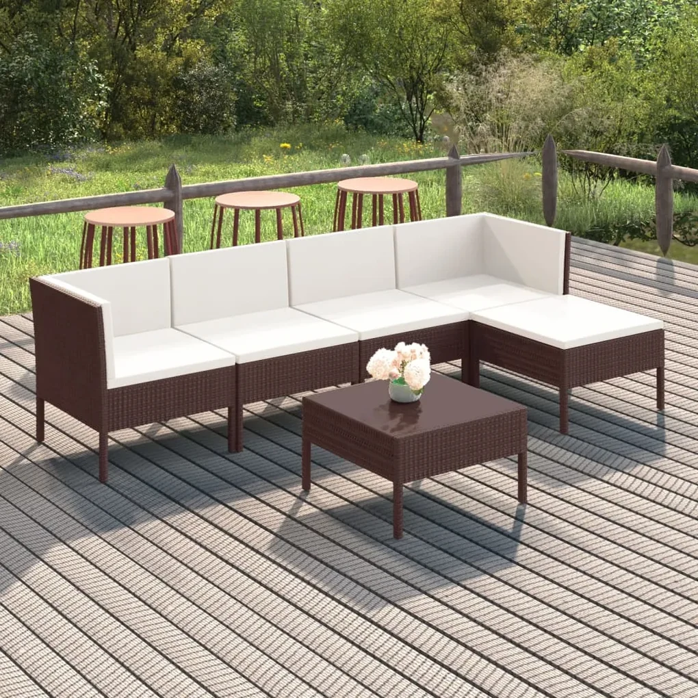 Set divani da giardino 6 pz con cuscini in polyrattan marrone