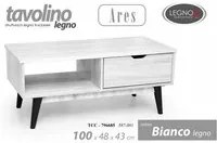 Tavolino basso salotto bianco con ripiano e vano cm 100 x 48 x 43 h