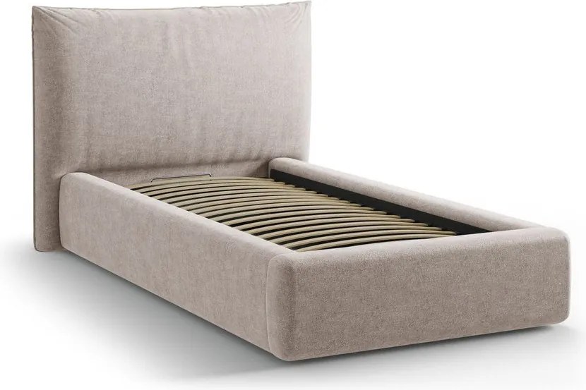 Letto singolo imbottito beige con contenitore con rete inclusa 90x200 cm Kaelle – Micadoni