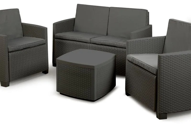 Salotto da giardino Vesuvio antracite con cuscini in policotone grigio per 4 persone