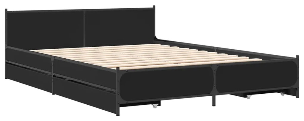 Giroletto con cassetti nero 120x190 cm in legno multistrato