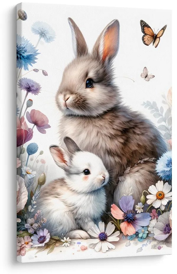 Quadro su tela – Dolci coniglietti tra i fiori