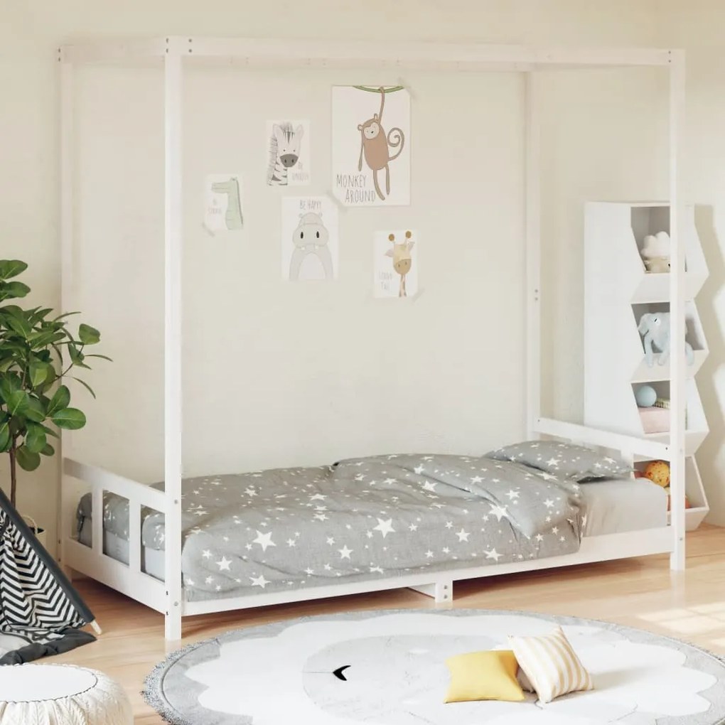 Giroletto Per Bambini Bianco 90x200cm İn Legno Massello Di Pino /