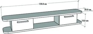 Mobile TV Sospeso 120x20x18 cm 2 Ante E Vano A Giorno Omega Bianco E Rovere