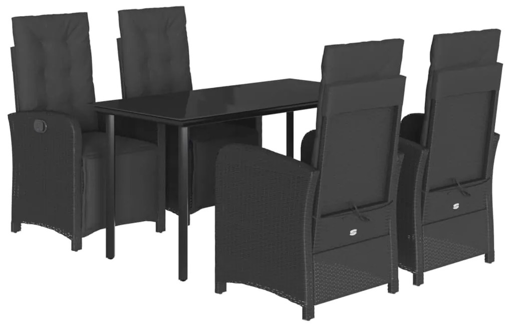 Set da pranzo da giardino 5 pz nero con cuscini in polyrattan