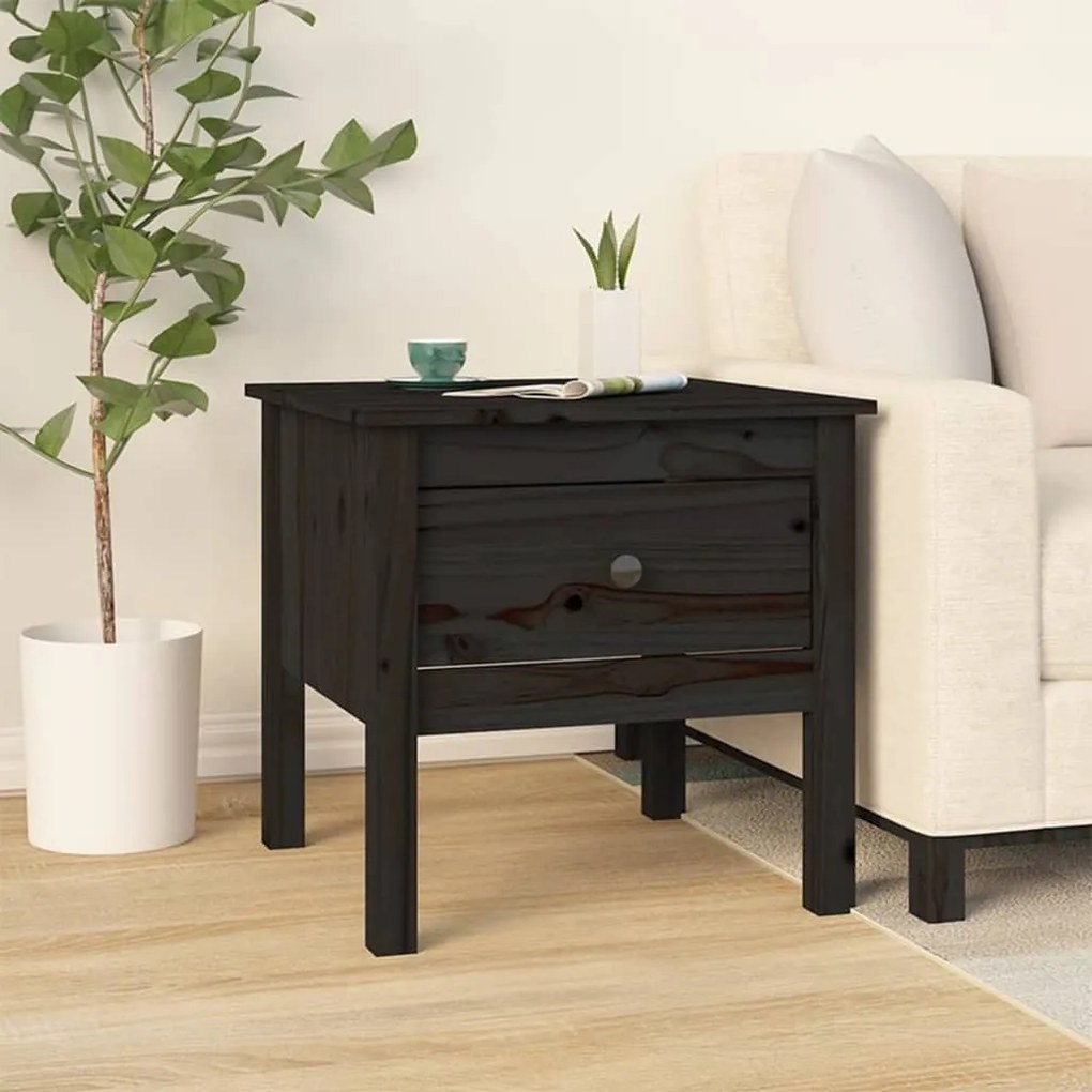Tavolino Nero 50x50x49 Cm Legno Massello Di Pino /