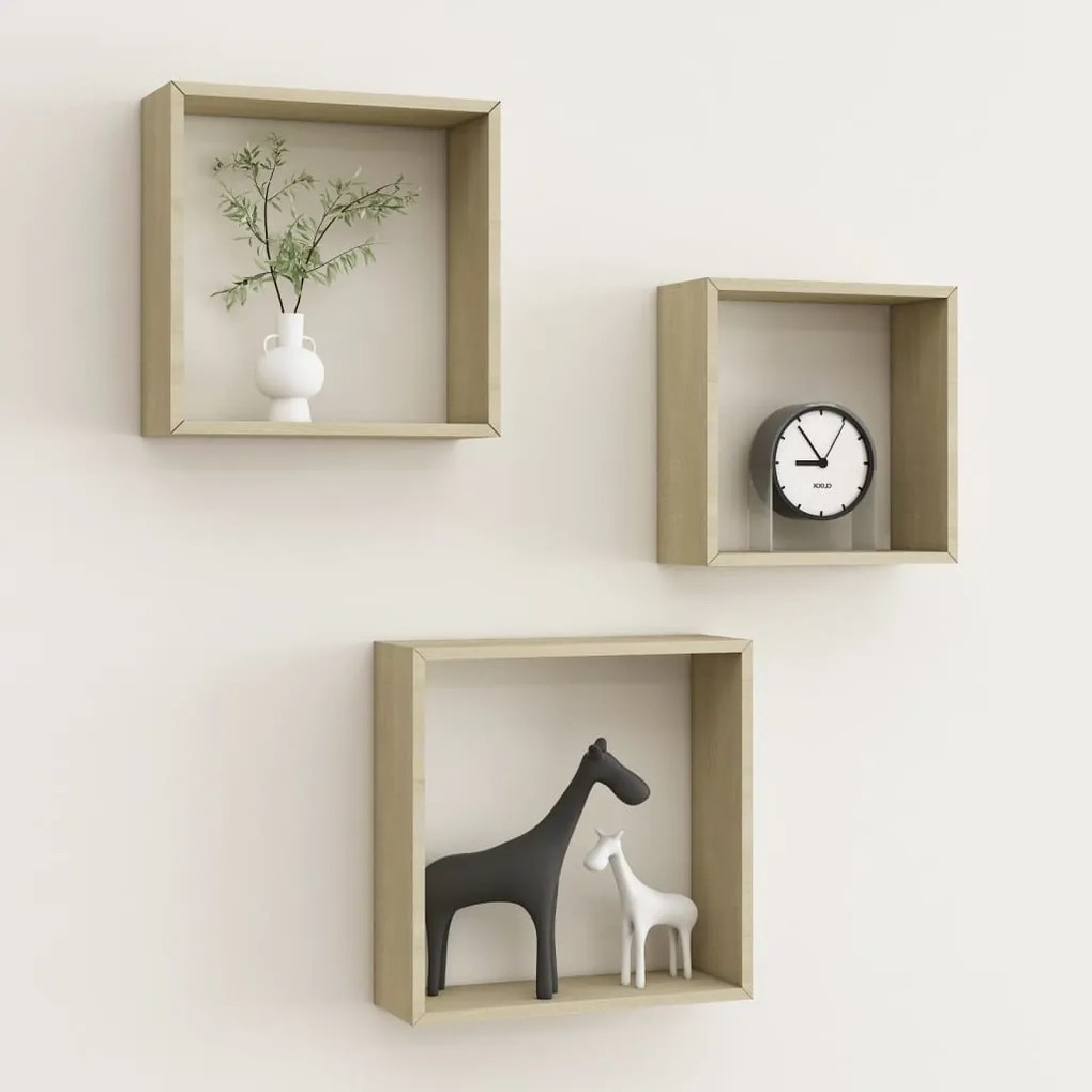 Mensole a cubo 3 pz rovere sonoma