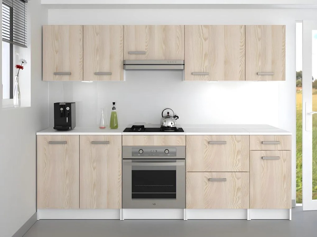 Cucina completa 240 cm 8 elementi portaoggetti Rovere e Bianco - TRATTORIA