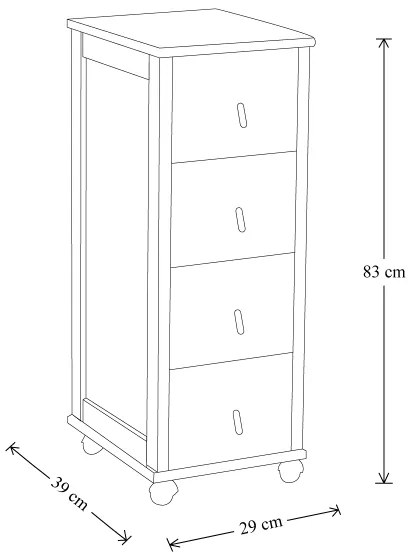 Carrello cassettiera POKERINO in legno a 4 cassetti NOCE