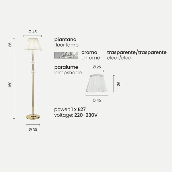 Piantana DIDO in vetro trasparente lavorato a mano Cromo H176 cm