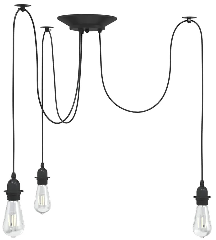 Lampada A Sospensione Con 3 Portalampada E27 İn Metallo Nero /