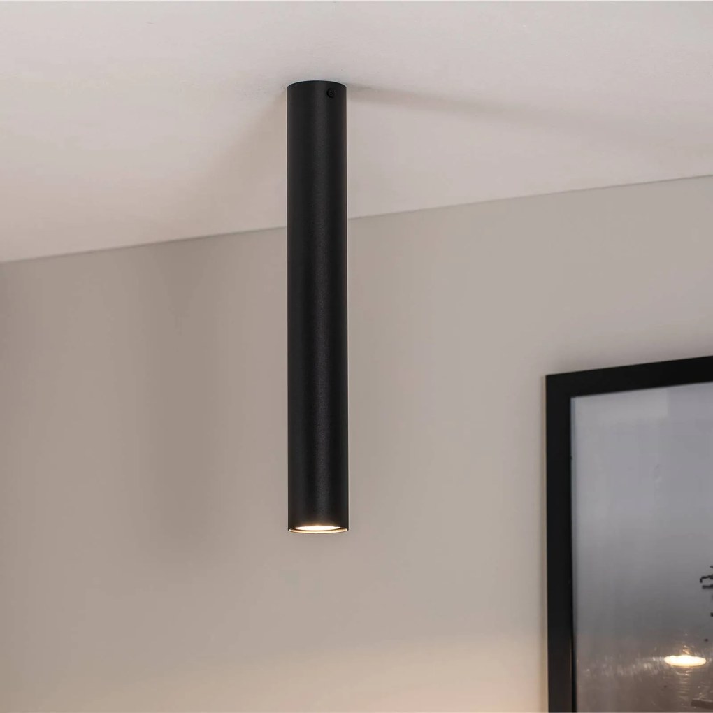 EMIBIG LIGHTING Tecno 1L, faretto da soffitto, acciaio, GU10, altezza 45 cm, nero