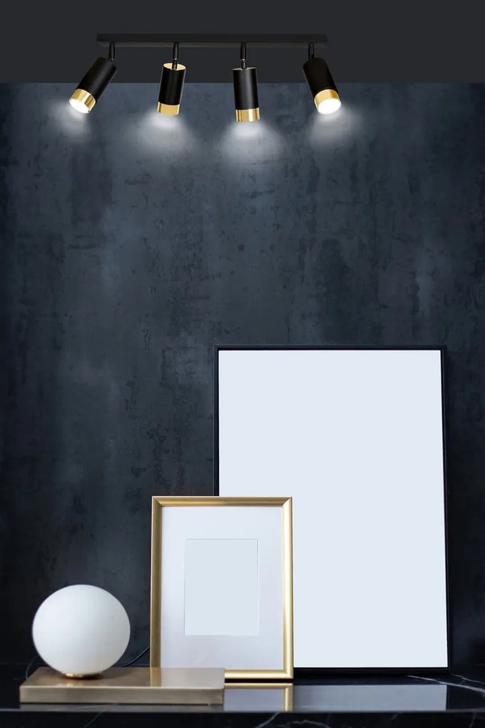 Lampada da Soffitto in Acciaio HIRO 4 Nero Cromo/Oro 4xGU10