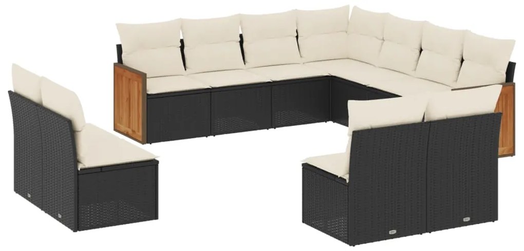 Set divani da giardino 11 pz con cuscini in polyrattan nero