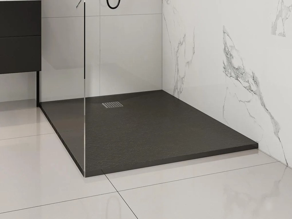 Piatto per doccia da posare o da incasso con sifone 120 x 90 cm in Resina Nero - MIRNOSA