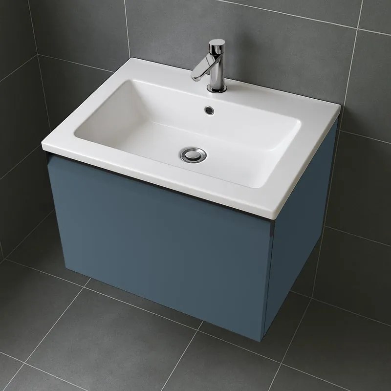 Mobile da bagno sospeso sotto lavabo L 59.5 x H 40 x P 45.5 cm blu opaco, 1 cassetto Fusion