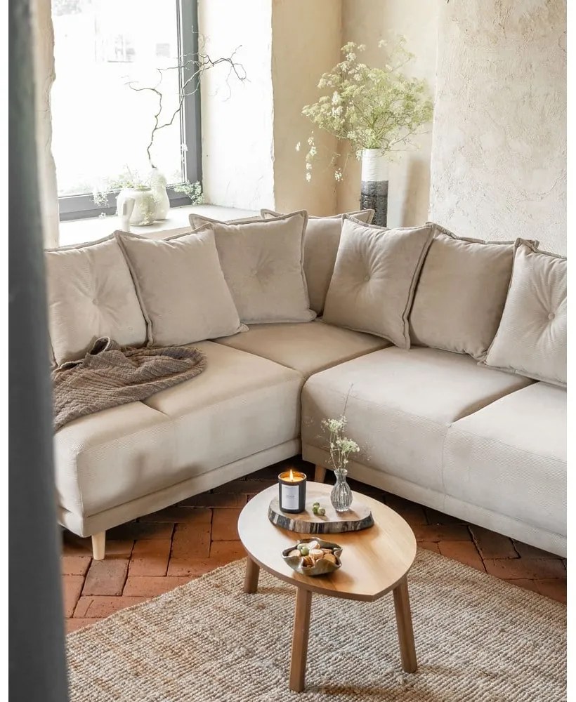 Divano letto in velluto a coste beige (angolo sinistro) Lazy Lukka - Miuform