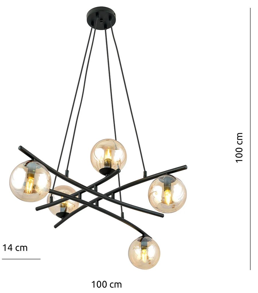 Lampadario Moderno Cadmo Acciaio Nero 5 Luci E14 Ip20