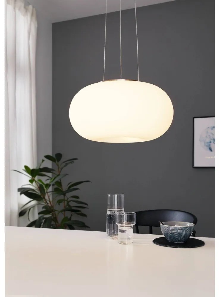 Lampadario bianco/argentato con paralume in vetro ø 37,5 cm OPTICA – EGLO