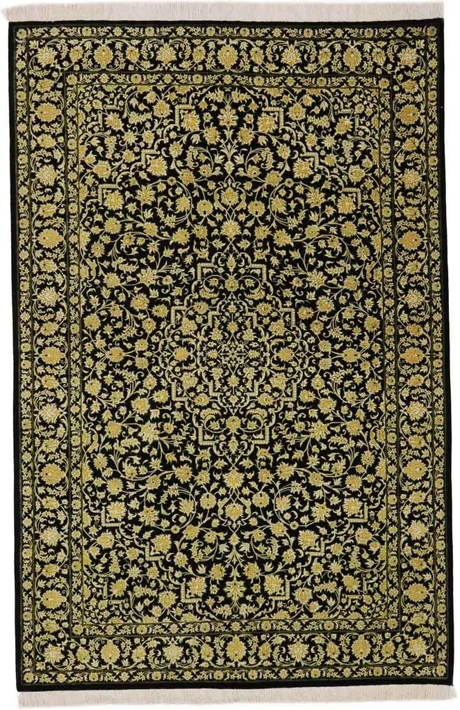 Ghom Tappeto persiano 140 x 100 Nero (Iran) Annodato A Mano